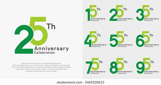 anniversary vector design set with green color for special moment celebration