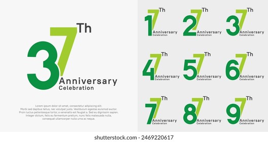 anniversary vector design set with green color for special moment celebration