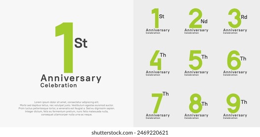 anniversary vector design set with green color for special moment celebration