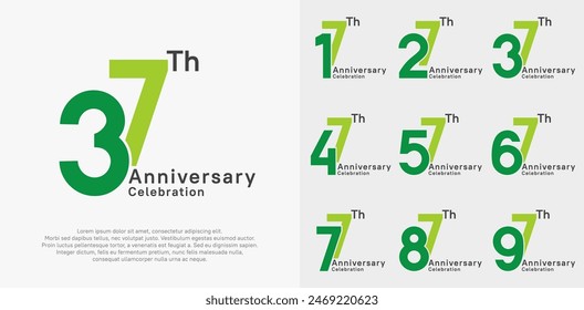 anniversary vector design set with green color for special moment celebration