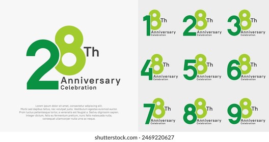 anniversary vector design set with green color for special moment celebration