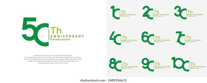 anniversary vector design set green color for celebration day