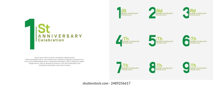 anniversary vector design set green color for celebration day