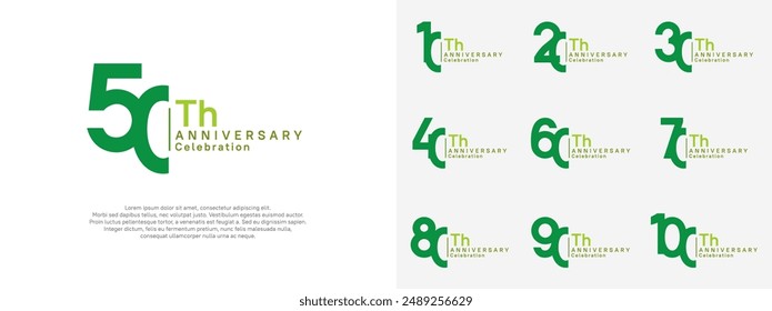 anniversary vector design set green color for celebration day