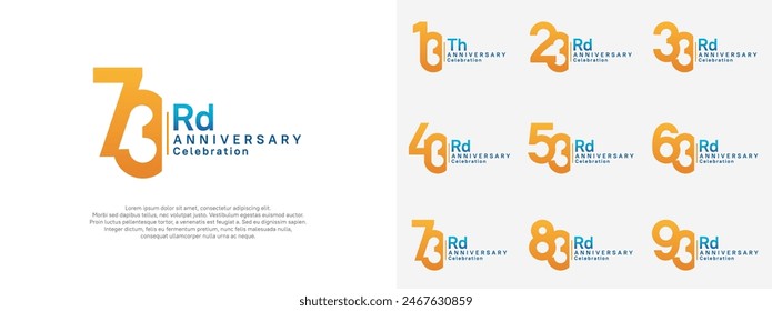 anniversary vector design set orange and blue color for celebration day