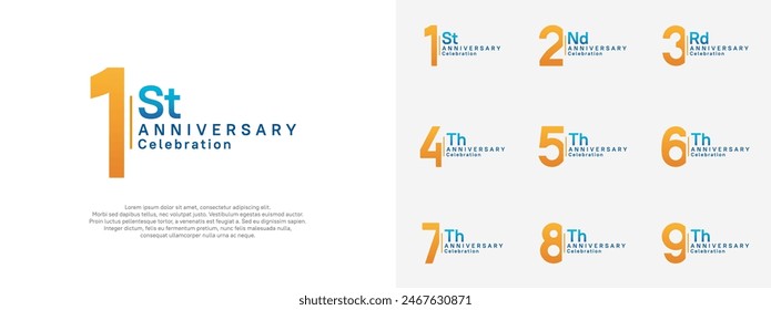 anniversary vector design set orange and blue color for celebration day