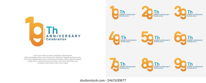 anniversary vector design set orange and blue color for celebration day