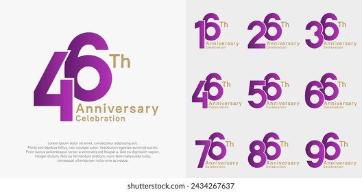 anniversary vector design set with purple and gold color for special moment celebration