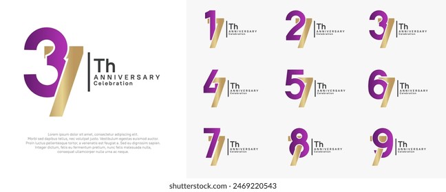el diseño del Vector del aniversario establecido con el color púrpura y dorado se puede utilizar para el momento especial