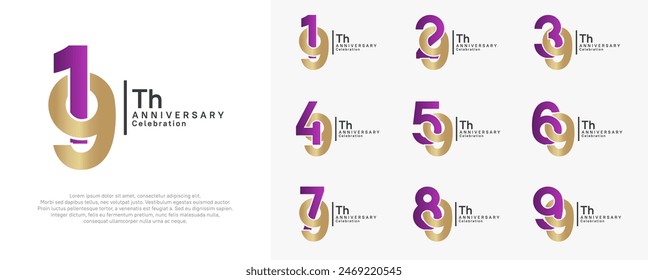 el diseño del Vector del aniversario establecido con el color púrpura y dorado se puede utilizar para el momento especial