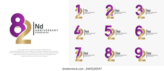 anniversary vector design set with purple and golden color can be use for special moment