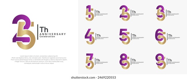 anniversary vector design set with purple and golden color can be use for special moment