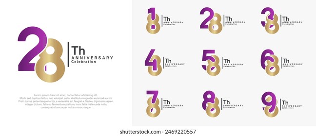 el diseño del Vector del aniversario establecido con el color púrpura y dorado se puede utilizar para el momento especial