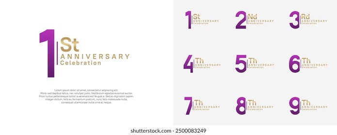 anniversary vector design set purple and gold color for celebration day