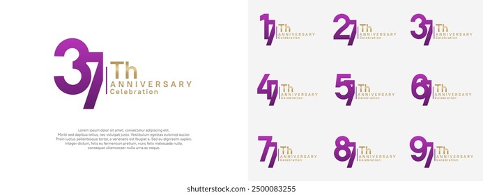 Conjunto de diseño de Vector de aniversario color púrpura y oro para el día de la celebración