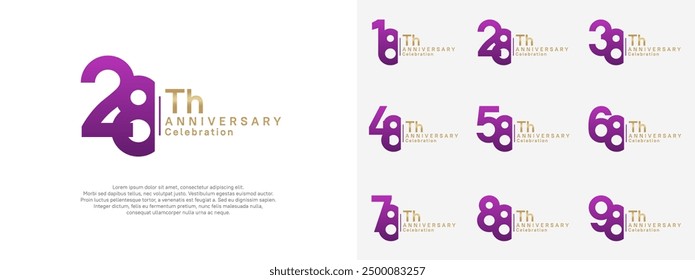 anniversary vector design set purple and gold color for celebration day