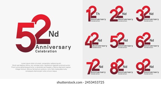 conjunto de diseño de Vector de aniversario con color rojo para la celebración de momentos especiales