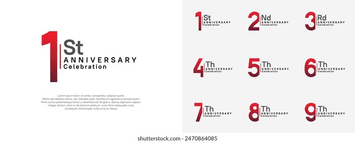 anniversary vector design set red and black color for celebration day