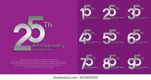 anniversary vector design set with silver color for special moment celebration