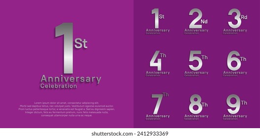 anniversary vector design set with silver color for special moment celebration