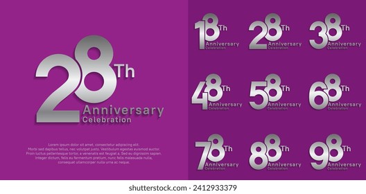 anniversary vector design set with silver color for special moment celebration