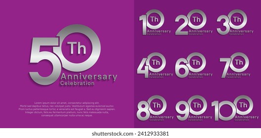 anniversary vector design set with silver color for special moment celebration