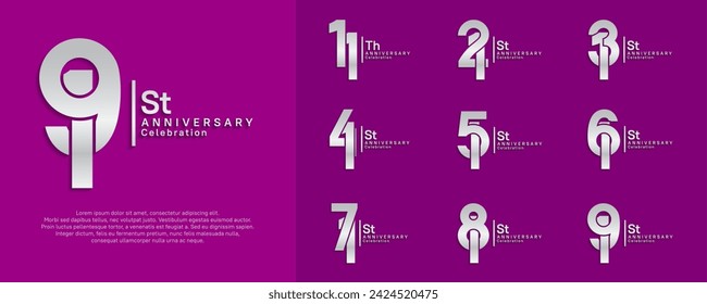 el conjunto de diseño vectorial de aniversario con color plateado se puede utilizar para un momento especial