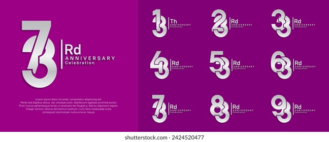 el conjunto de diseño vectorial de aniversario con color plateado se puede utilizar para un momento especial