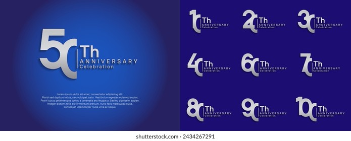 anniversary vector design set silver color for celebration day