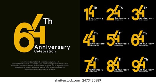 conjunto de diseño de Vector de aniversario con color amarillo y blanco para la celebración de momentos especiales