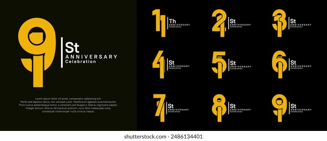 anniversary vector design set with yellow and white color can be use for special moment