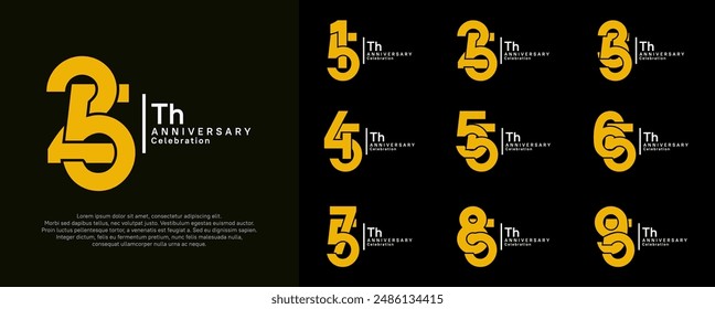 anniversary vector design set with yellow and white color can be use for special moment