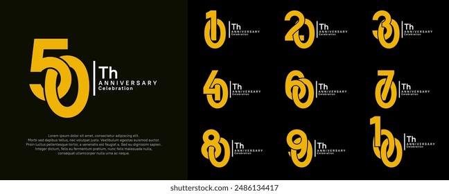 anniversary vector design set with yellow and white color can be use for special moment