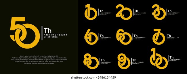 anniversary vector design set with yellow and white color can be use for special moment