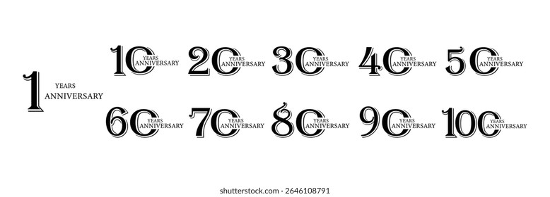 Anniversary Vector Logo Pack from 10 to 100 Years – Minimalist and Luxury Styles Included