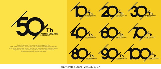 conjunto de vectores de aniversario con color negro y barra diagonal para fines de celebración