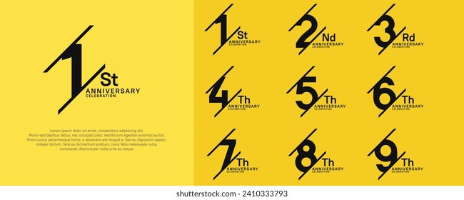 anniversary vector set with black color and slash for celebration purpose