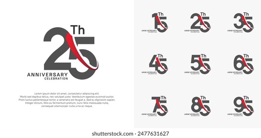 anniversary vector set. black color with red swoosh can be use for celebration
