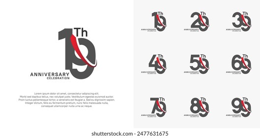 conjunto de Vector de aniversario. el color negro con swoosh rojo se puede utilizar para la celebración