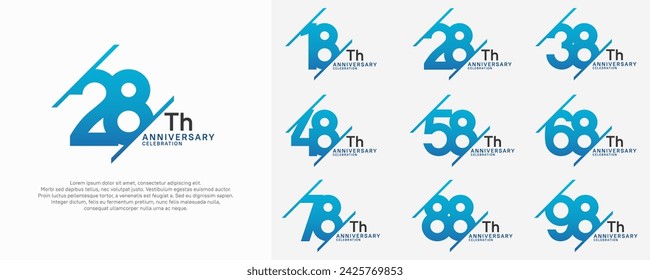 anniversary vector set with blue color and slash for celebration purpose