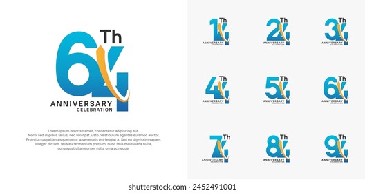 anniversary vector set. blue color with orange swoosh can be use for celebration