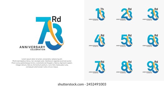 anniversary vector set. blue color with orange swoosh can be use for celebration