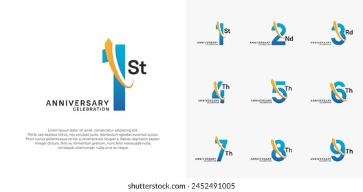 anniversary vector set. blue color with orange swoosh can be use for celebration