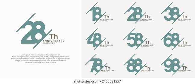 conjunto de Vector de aniversario con color azul y barra para fines de celebración