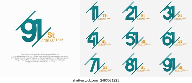 anniversary vector set with blue and orange color and slash for celebration purpose