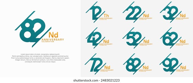 anniversary vector set with blue and orange color and slash for celebration purpose