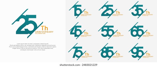 anniversary vector set with blue and orange color and slash for celebration purpose