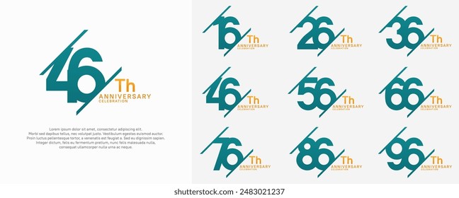 conjunto de Vector de aniversario con color azul y naranja y barra para fines de celebración