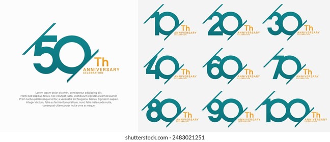 conjunto de Vector de aniversario con color azul y naranja y barra para fines de celebración