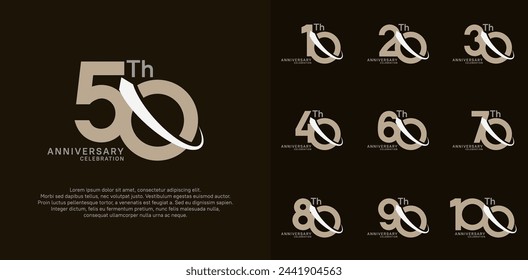 anniversary vector set. brown color with white swoosh can be use for celebration